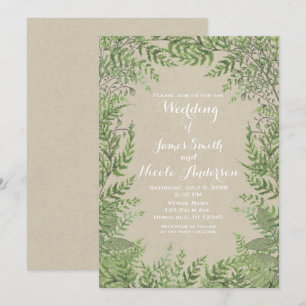 Rustikales Woodsy Botanical Blätter Kraft Wedding Einladung