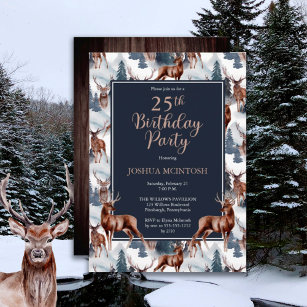 Rustikales Woodsy Deer   Forest 25. Geburtstagspar Einladung