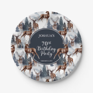 Rustikales Woodsy Deer   Forest 70. Geburtstagspar Pappteller