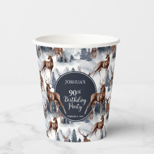 Rustikales Woodsy Deer   Forest 90. Geburtstagspar Pappbecher