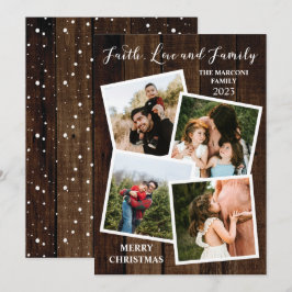 Rustikales Woodsy Wood Faith Liebe and Family 4 Fo Feiertagskarte