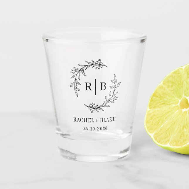 Rustikales Wreath Wedding Brautparty Verlobung Schnapsglas (Vorderseite)