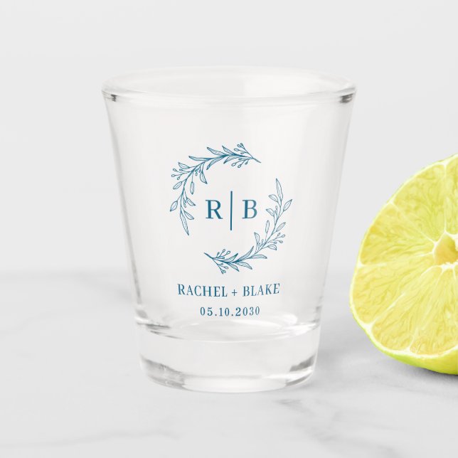 Rustikales Wreath Wedding Brautparty Verlobung Schnapsglas (Vorderseite)