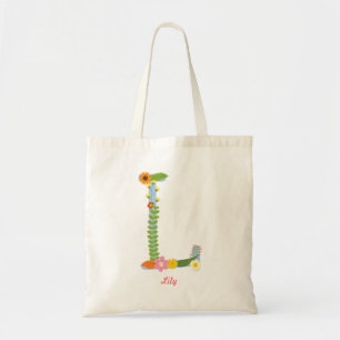 Rustikales wunderliches Blumen-Monogramm (L) Tragetasche