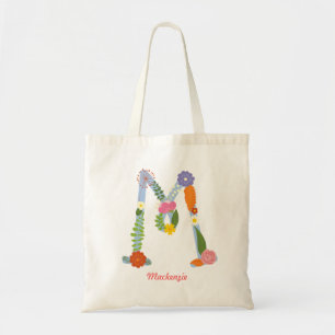 Rustikales wunderliches Blumen-Monogramm (M) Tragetasche