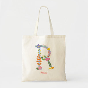 Rustikales wunderliches Blumen-Monogramm (R) Tragetasche