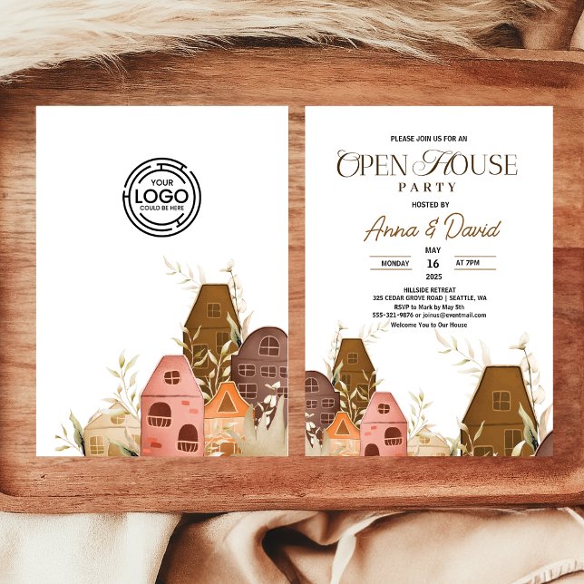 Rustikales, Zeichnend Open House-Logo Einladung (Rustic Hand Drawing Open House Business Logo Invitation chic elegant country farmhouse new home gift)