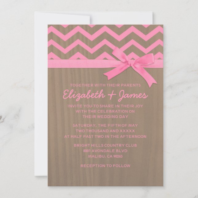 Rustikales Zickzack Zigzag Hochzeitsempfang Einladung (Vorderseite)