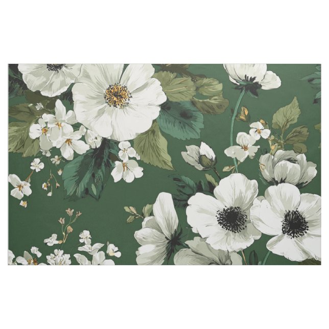 Rustikalisches grün-weißes botanisches, fettes, vi stoff (Yard (91,4 cm))