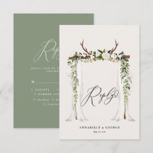 Rustikalisches Hirsch-Aquarell weiße Blumen-Hochze RSVP Karte