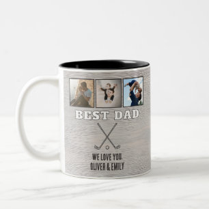 Rustikalisches Holz Bester Vater 3 Foto-Collage An Zweifarbige Tasse