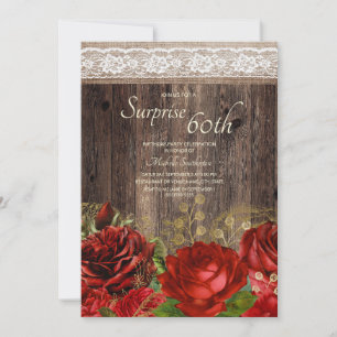 Rustikalisches Holz Rot Gold Blumen Jute Überrasch Einladung