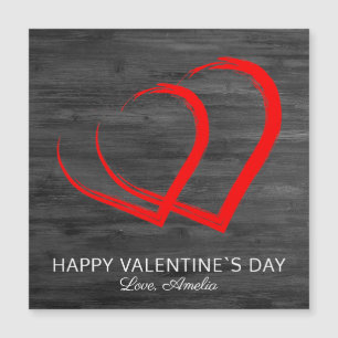 Rustikalisches Holz rotes Herz Frohe Valentinstag- Magnetkarte
