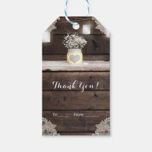 Rustikalisches Holz, Spitze und Mason-Gläser Scheu Geschenkanhänger