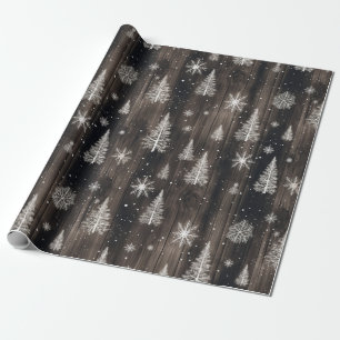 Rustikalisches Holz Weiße Schneeflocken Geschenkpapier