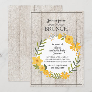 Rustikalisches Holzgelbes Florales Babyshower-Brun Einladung