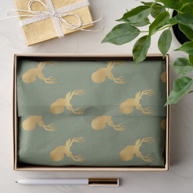 Rustikalisches Olivgrün Goldhirsch Weihnachten Seidenpapier (Geschenk)