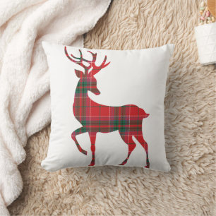 Rustikalisches Weihnachts-Karo Rot Grün Rentiere Kissen