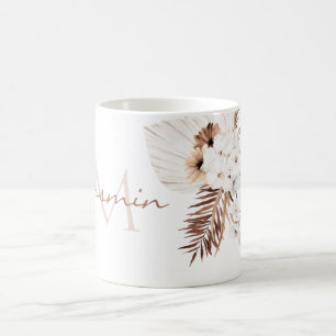 Rustikbraune Pampasgras Weiße Orchideen Monogramm Kaffeetasse