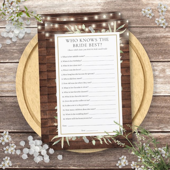 Rustiker, die das beste Brautparty kennen (Rustic Who Knows The Bride Best Bridal Shower Game)
