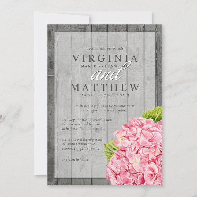 RUSTIKPINKHYDRANGEAS WEDERINVITATION EINLADUNG (Vorderseite)