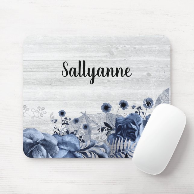 RUSTIKTIMBER BLUE FLORAL GRENZE ZUNEHMEND MOUSEPAD (Mit Mouse)