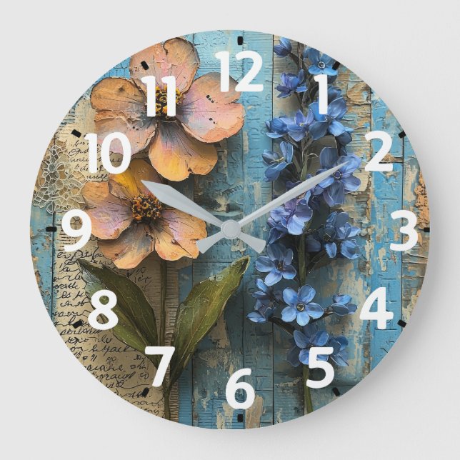 Rustikuhr aus Acryl mit Holzoptik Große Wanduhr (Vorderseite)