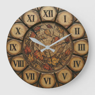 Rustikuhr mit Herbstlaub-Motiv Holzoptik-Hütte Große Wanduhr