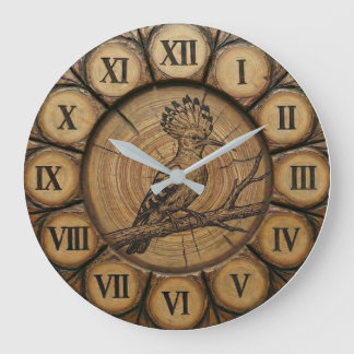 Rustikuhr mit Wiedehopf-Motiv  Große Wanduhr