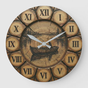 Rustikuhr See-Angeln Holzstil Große Wanduhr