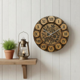 Rustikuhr Wilde Rose | Holz-Optik Farmhouse  Große Wanduhr
