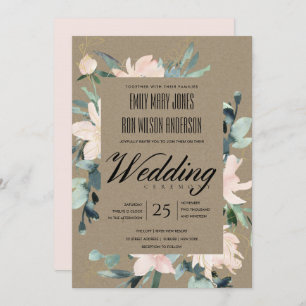 RUSTISCH BLUSH GOLD KRAFT FLORAL WATERCOLOR WEDD EINLADUNG
