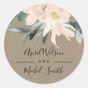 RUSTISCH BLUSH KRAFT BLLORAL BUNCH WATERCOLOR WEDD RUNDER AUFKLEBER