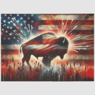 Rustische amerikanische Flagge mit Bison-Decoupage Seidenpapier