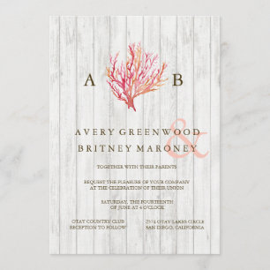RUSTISCHE BEACH CORAL HOLZ WEDING EINLADUNG