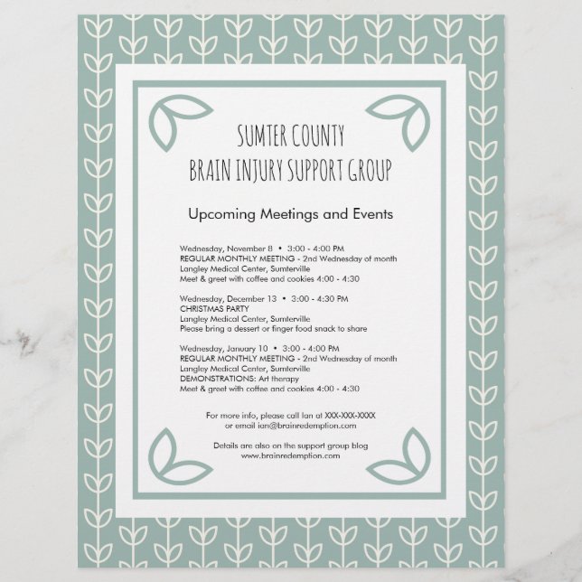 Rustische Blätter Support Group Newsletter Flyer (Vorne)