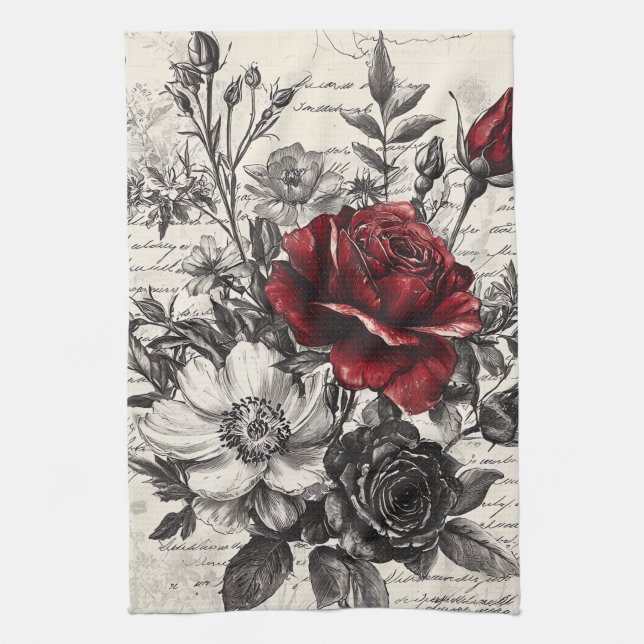 Rustische Blume und Kalligrafie - Braunpapier 3 Geschirrtuch (Vertikal)