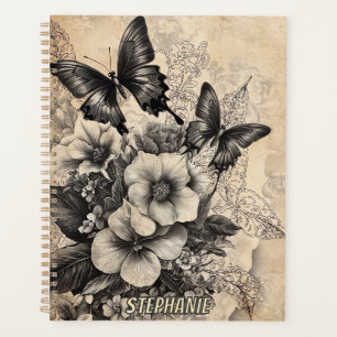 Rustische Blume und Schmetterlinge - Altpapier (10 Planer