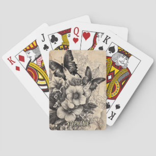 Rustische Blume und Schmetterlinge - Altpapier (10 Spielkarten