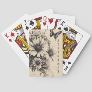 Rustische Blume und Schmetterlinge - Altpapier (11 Spielkarten