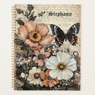 Rustische Blume und Schmetterlinge - Altpapier (14 Planer