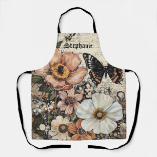 Rustische Blume und Schmetterlinge - Altpapier (14 Schürze