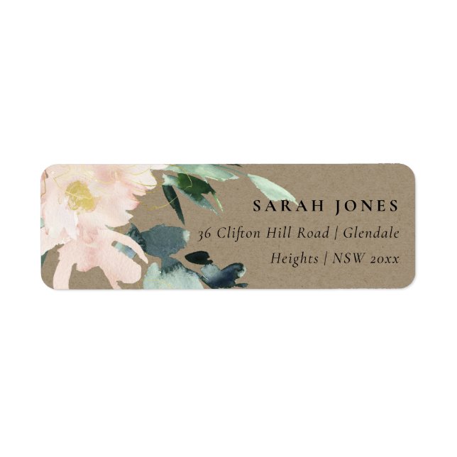 RUSTISCHE BLUSH GOLD FLORAL KRAFT WATERCOLOR ADRES (Vorne)