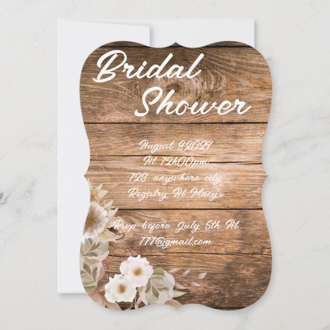 RUSTISCHE BRIDAL SHOWER INVITATION MIT BLUMENDESIG EINLADUNG (Vorderseite)