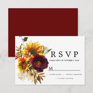 Rustische Burgund Red Floral Wedding RSVP Card Karte