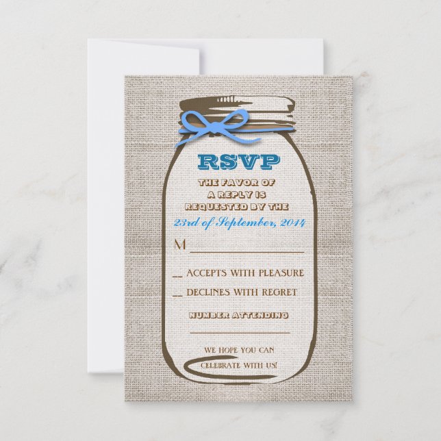 Rustische Burlap Mason Jar Wedding RSVP Karten (Vorderseite)