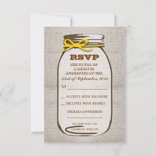 Rustische Burlap Mason Jar Wedding RSVP Karten (Vorderseite)