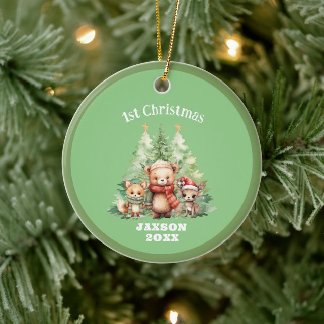 RUSTISCHE CHRISTMAS HOLZTIERE PERSONALISIEREN KERAMIK ORNAMENT (Baum)