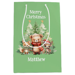 RUSTISCHE CHRISTMAS HOLZTIERE PERSONALISIEREN MITTLERE GESCHENKTÜTE