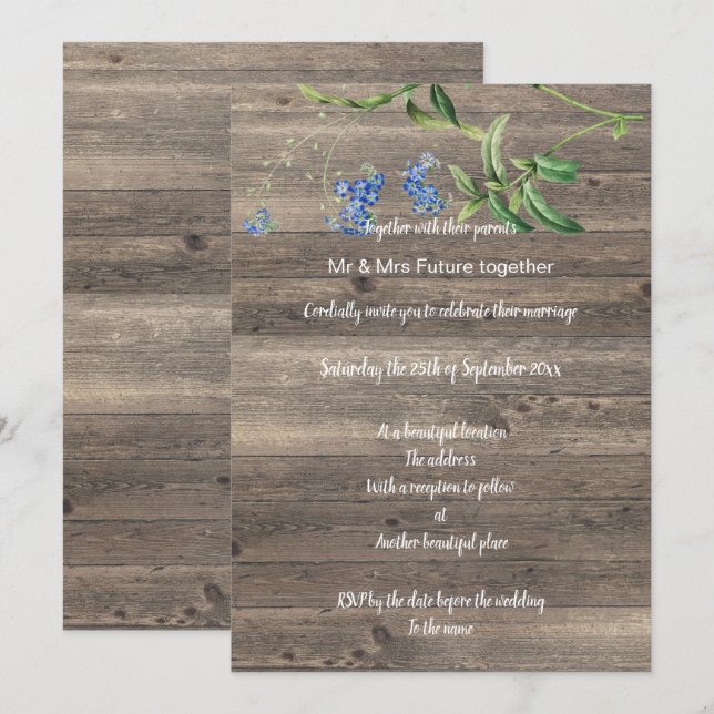 RUSTISCHE EUCALYPTUS BLUE FLORAL WEDING INVITATION EINLADUNG (Vorne/Hinten)
